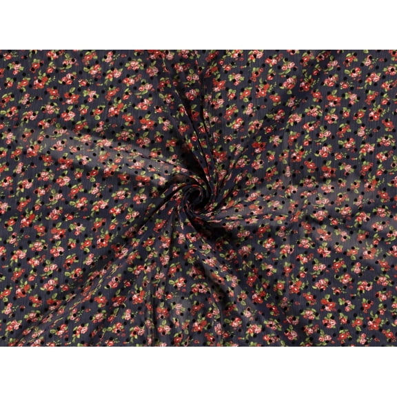 Minerva Sheer Chiffon Fabric Red on Black - per yard