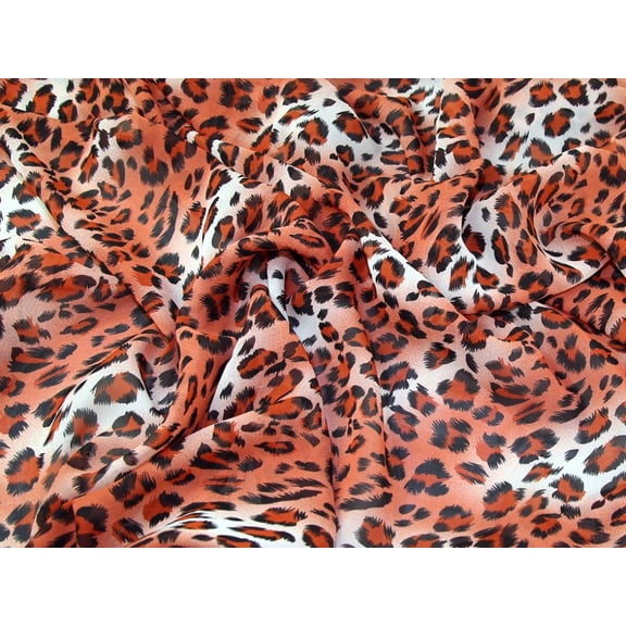 Minerva Deadstock Sheer Chiffon Fabric, Rust Red Animal Print for Dressmaking, 57" Wide, By the Yard
