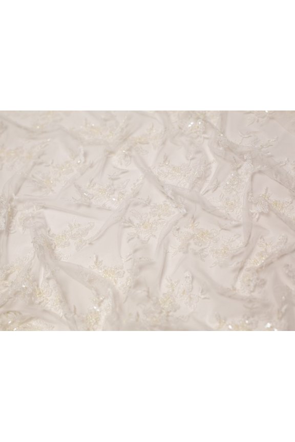 Sienna Beaded Lace Fabric Ivory - per yard
