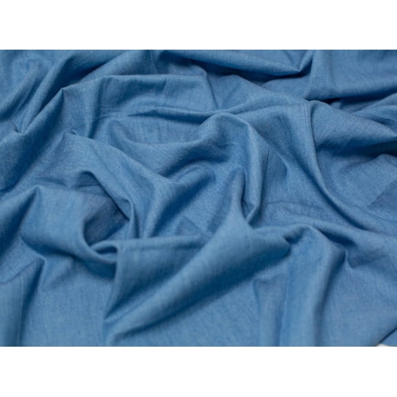 Minerva Washed Cotton Chambray Fabric Medium Blue - per yard