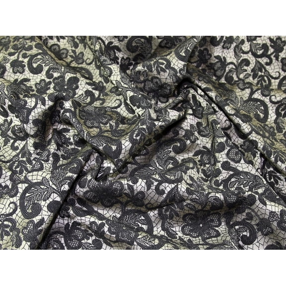 Minerva Woven Brocade Fabric Black, Gold - per yard