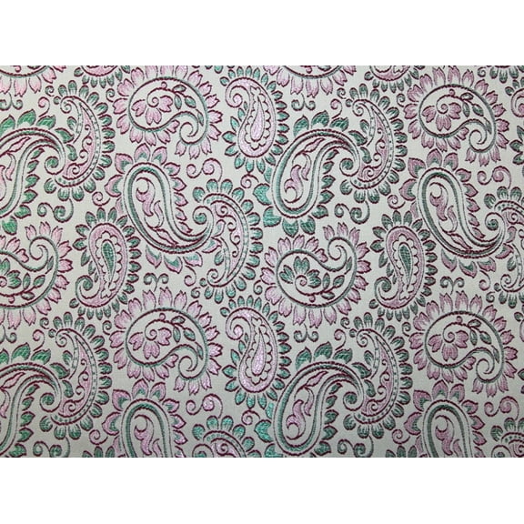 Minerva Woven Brocade Fabric Green & Pink - per yard