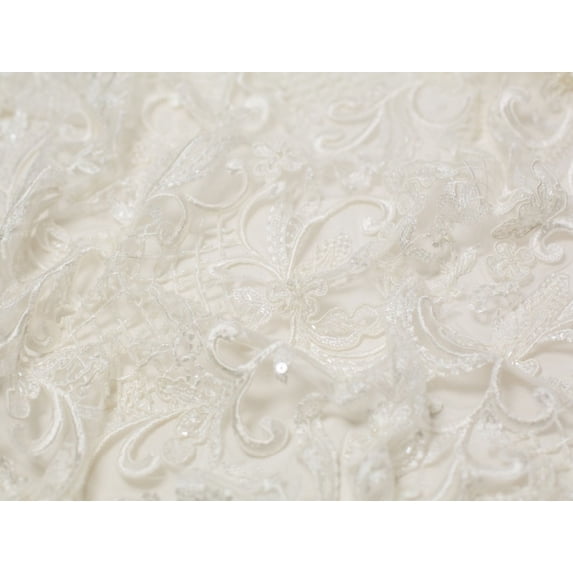 Minerva Zoey Beaded Lace Fabric Ivory - per yard
