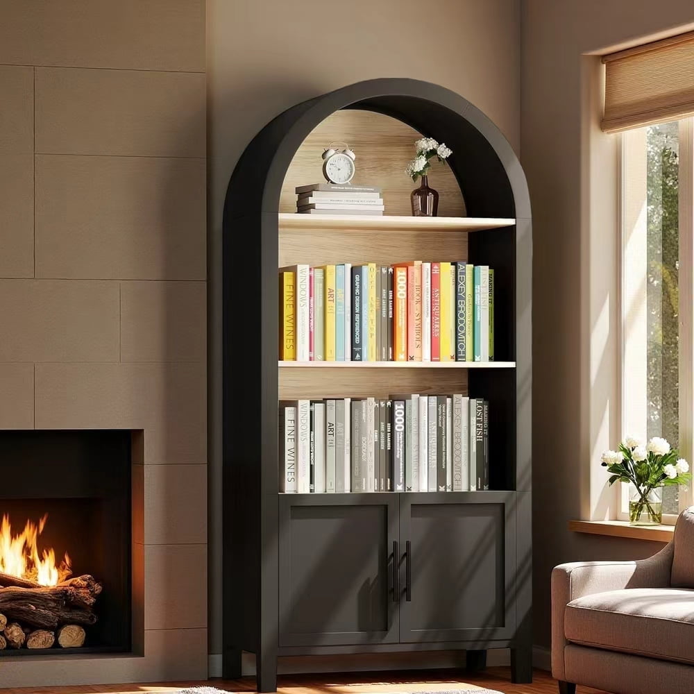 MINESTIA 66.7" Tall Arched Bookshelf, Modern Wood 4 Tiers Arch — free download