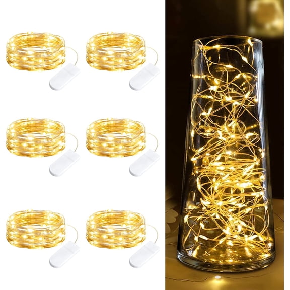 Minetom 6 Pack Fairy Lights Battery Operated String - 7ft 20LED Waterproof Silver Wire Firefly for DIY Crafts Wedding Decor Table Centerpieces Mason Jars Party