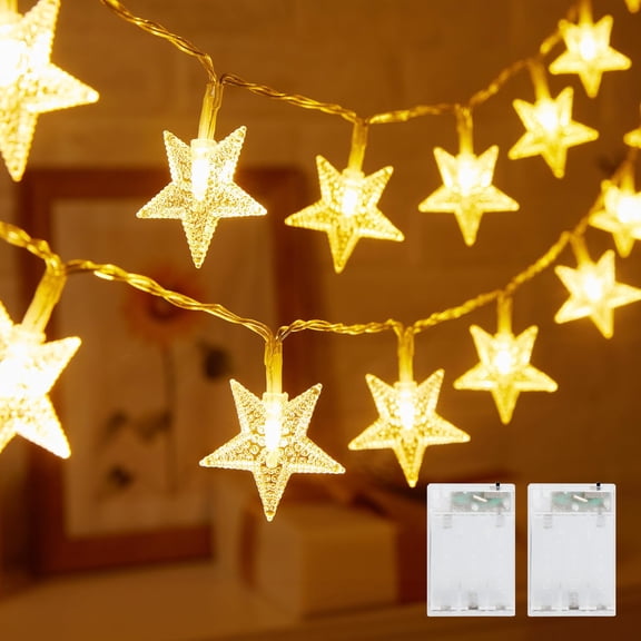 Minetom Star String Lights Battery Operated - 2 Pack 17 ft 50 LED Star Fairy String Lights with Timer, Waterproof for Indoor Bedroom Tent Loft Bed Patio Party Wedding Decor, Warm White A101