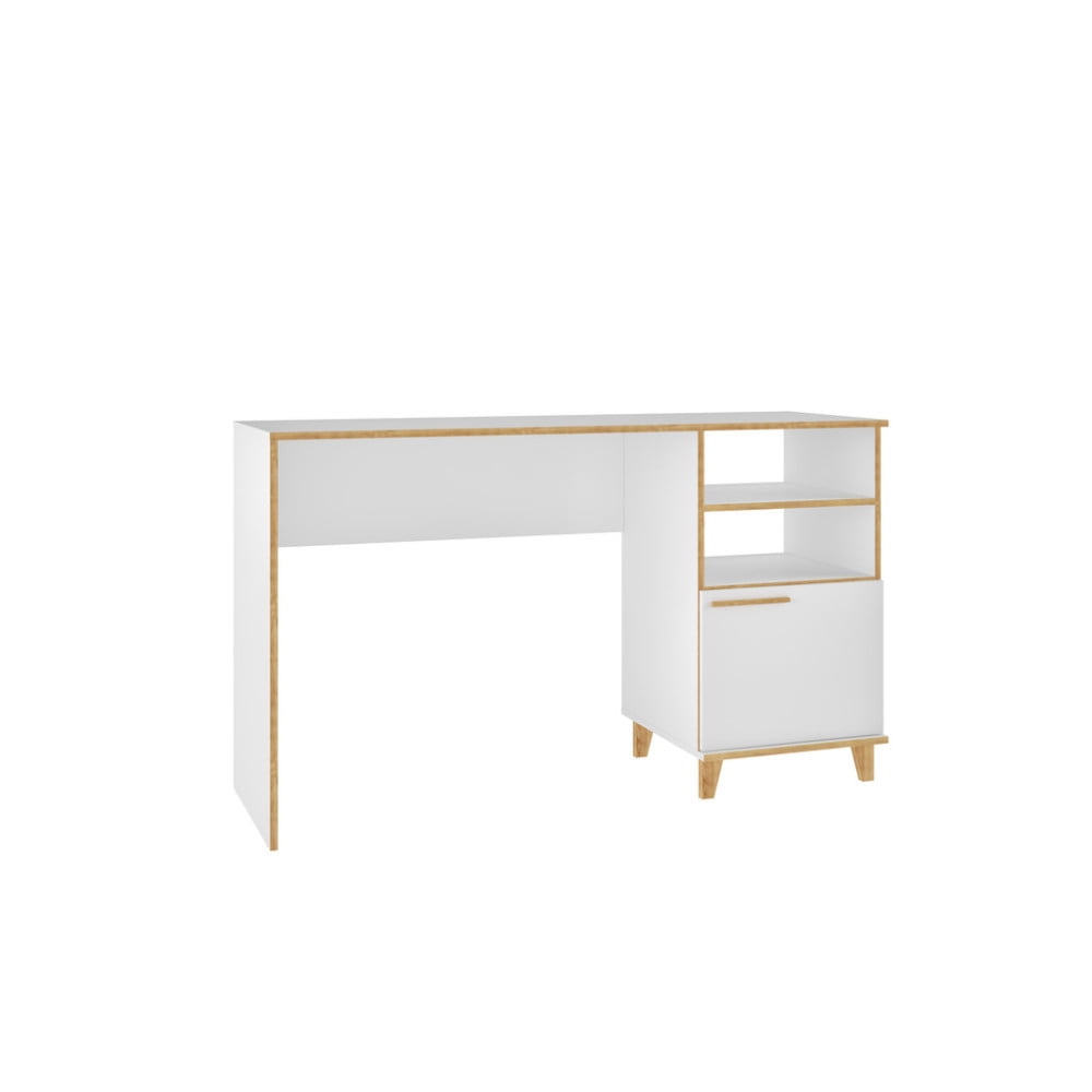 Minetta White Mid-Century Wood Office Desk with Filing Cabinet