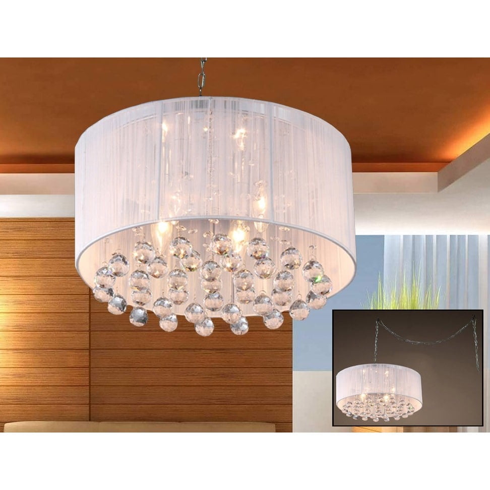 Mineya 16" Chrome Drum Pendant Light with Crystal Accents