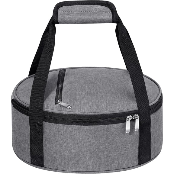 Ming Chen Round Insulated Casserole Carrier, Pie Carrier Bag, Portable Casserole Carrier for Hot or Cold Food Lunch Tote, Lunch Bag for Parties Picnic, Fits 12.5" Baking Dish, Grey