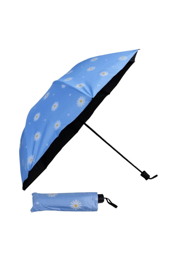 Blue Folding Umbrella Cartoon UV Protection Parasol Portable Dual Use Sun Rain Travel Umbrella