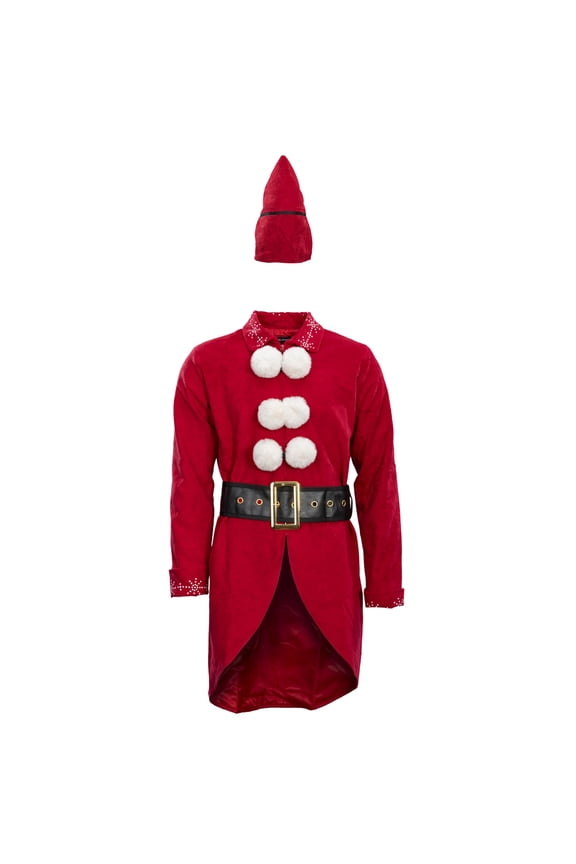 Ming Ming Elf Christmas Holiday Season Suit Adult Halloween Costume Cosplay Set with Jacket, Belt and Hat