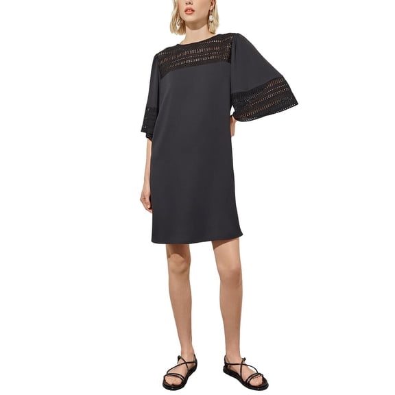 Ming Wang womens Bell Sleeve Mixed-Media Shift Dress, XXS