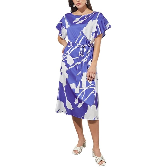 Ming Wang womens Belted Floral Crepe de Chine Shift Dress, s