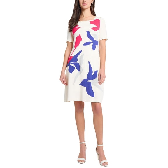 Ming Wang womens Floral Applique A-Line Soft Knit Dress, l