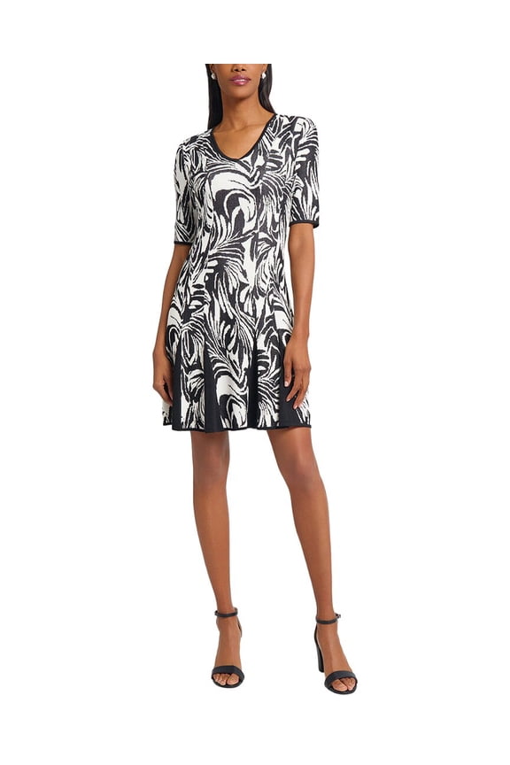womens  Princess Seam Jacquard Fit & Flare Dress, s