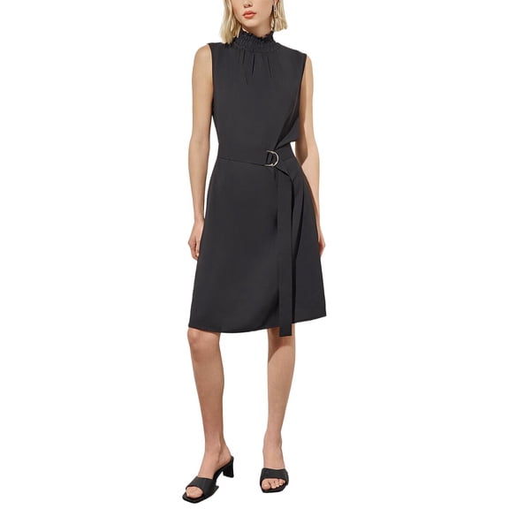 Ming Wang womens  Ruffle Mock Neck Crepe de Chine A-Line Dress, XXS