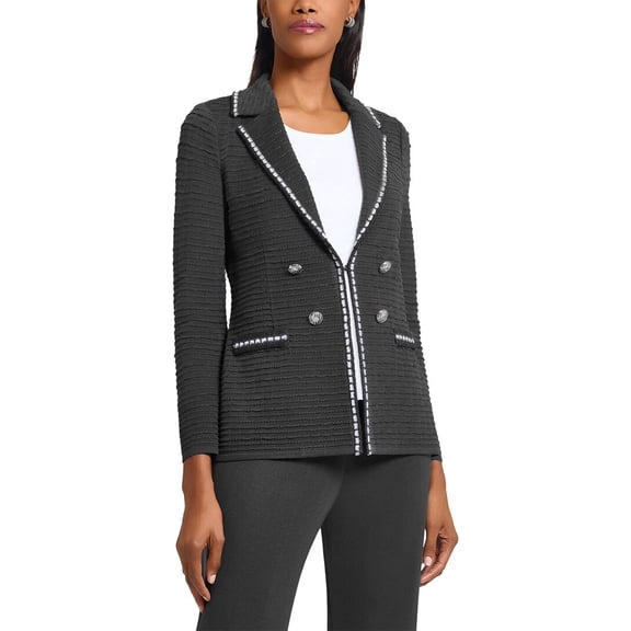 Ming Wang womens Tailored Fit Contrast Trim Textured Knit Jacket, s