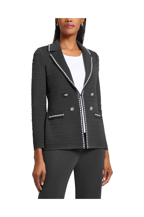 womens Tailored Fit Contrast Trim Textured Knit Jacket, s