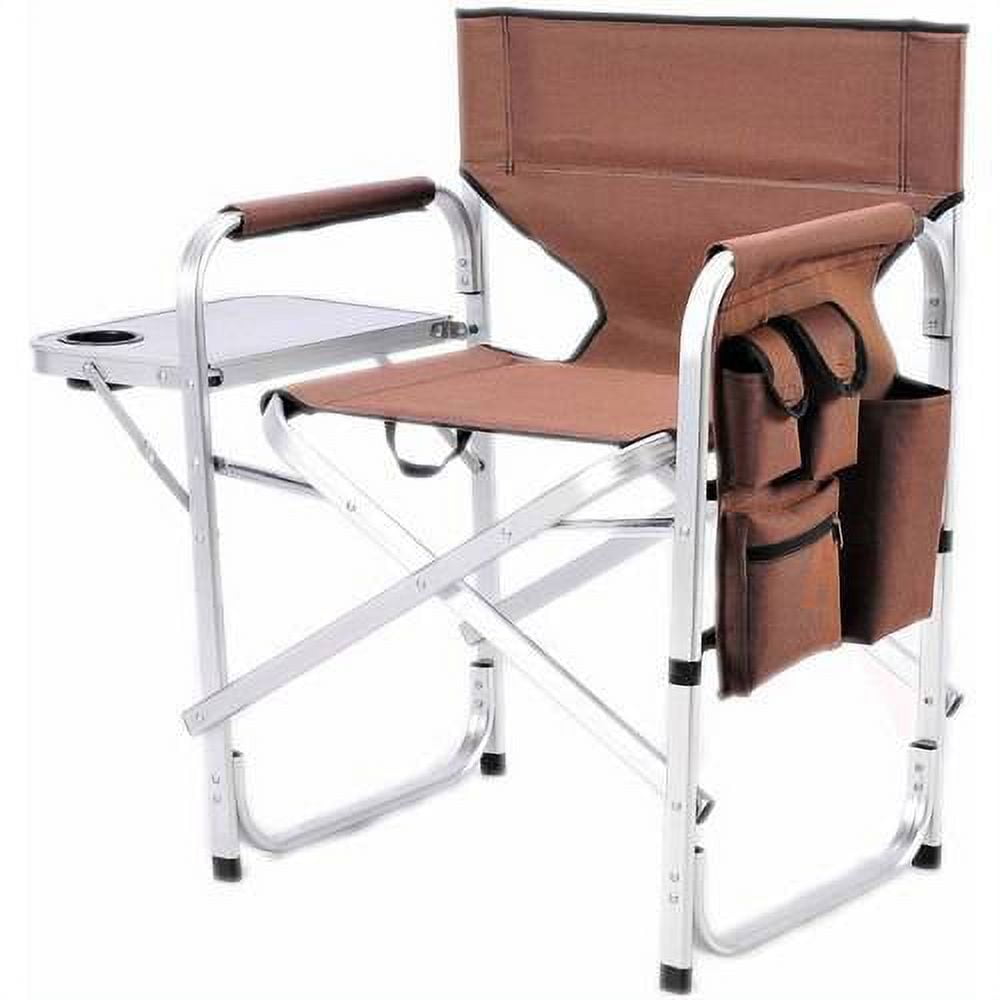 Brown Aluminum Folding Director's Chair with Side Table