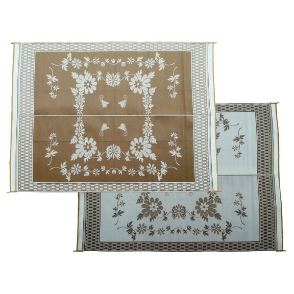 Ming's Mark FA7 Stylish Camping Reversible Floral Patio Mat - 9' x 12', Brown