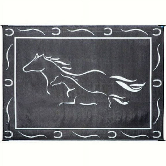 Ming's Mark GH8111 8' x 11' Galloping Horses Mat, Black/White