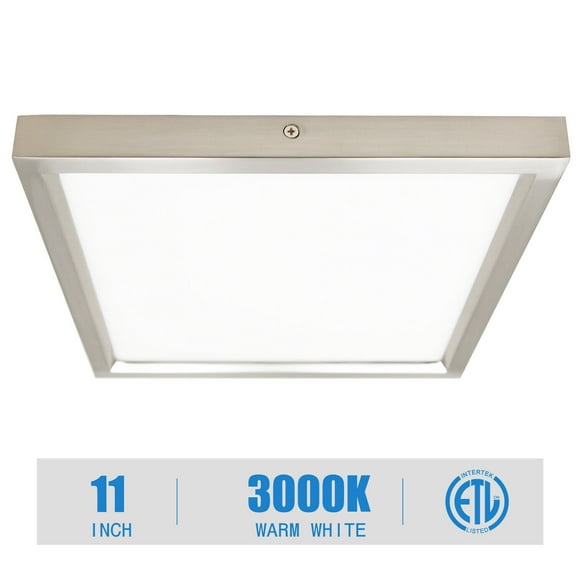 MingBright 11-Inch Square Flush Mount Ceiling Light Fixture, Full Aluminum Damp Location Bathroom Ceiling Light, Brushed Nickel, Dimmable Edge-Lit Ceiling Light for Kitchen, Hallway, Bedroom
