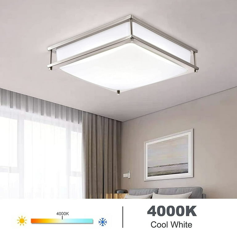 MingBright 12 Inch LED Ceiling Light Fixture Brushed Nickel Ceiling Flush Mount Square Kitchen Light Dimmable Damp Location Lamps for Bathroom