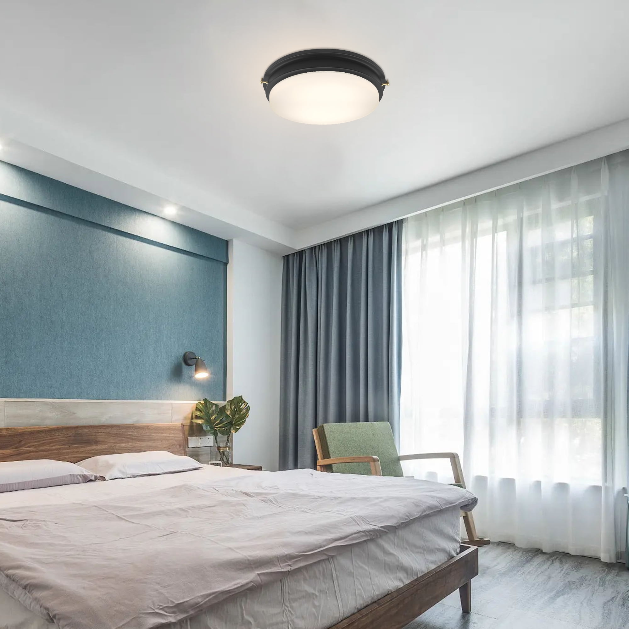 MingBright 14" Dimmable LED Flush Mount Ceiling Light Fixture with Glass Shade, 4000K Natural White, Suited For Bathroom, Kitchen, Living Room, Entrance, Corridors, Aisle, Hallways