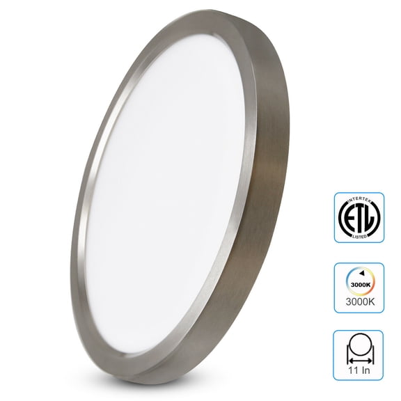 MingBright Flush Mount Ceiling Light Fixture, 11Inch, 15W 160W Equiv 1000Lm, 3000K Brushed Nickel Ultrathin Light Fixture, Dimmable Edge-Lit Ceiling Light for Kitchen, Hallway, Bedroom, Bathroom