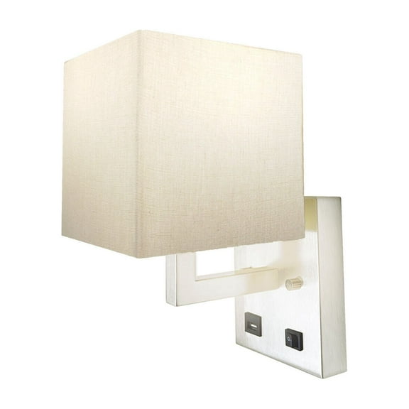 MingBright LED Fabric Light Fixture with Switch and USB Charger ( 5V 2.4A ), Flared Wall Sconce Shade, Wall Mount LED Decor Lamp Bedside Reading Light, with 1X E26 Bulb, 120Volts AC