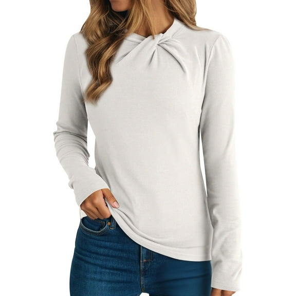 MingM Blouses for Women Business Work Shirts Long Sleeve Crossband Neck 2025 Fall Fashion Clothes,White,L