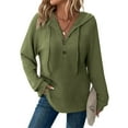 thumbnail image 1 of MingM Hoodies for Women Knit Sweaters Long Sleeve Drawstring Button V Neck Casual Pullover Sweatshirt Fall Winter Tops ,Army Green,2XL, 1 of 6