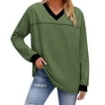 thumbnail image 1 of MingM Womens Blouses Long Sleeve V Neck T Shirts Casual Oversized Color Block Tops Fall Fashion Clothes,Army Green,S, 1 of 6