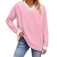 thumbnail image 1 of MingM Womens Blouses Long Sleeve V Neck T Shirts Casual Oversized Color Block Tops Fall Fashion Clothes,Pink,M, 1 of 6