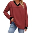 thumbnail image 1 of MingM Womens Blouses Long Sleeve V Neck T Shirts Casual Oversized Color Block Tops Fall Fashion Clothes,Wine,S, 1 of 6