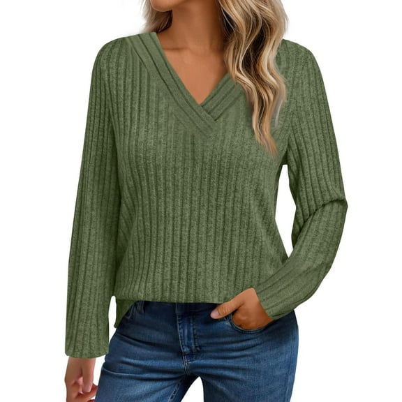 MingM Womens Lightweight Sweaters Dressy Formal V Neck Tops Early Fall Fashion Outfits 2025 Winter Clothing ,Army Green,L