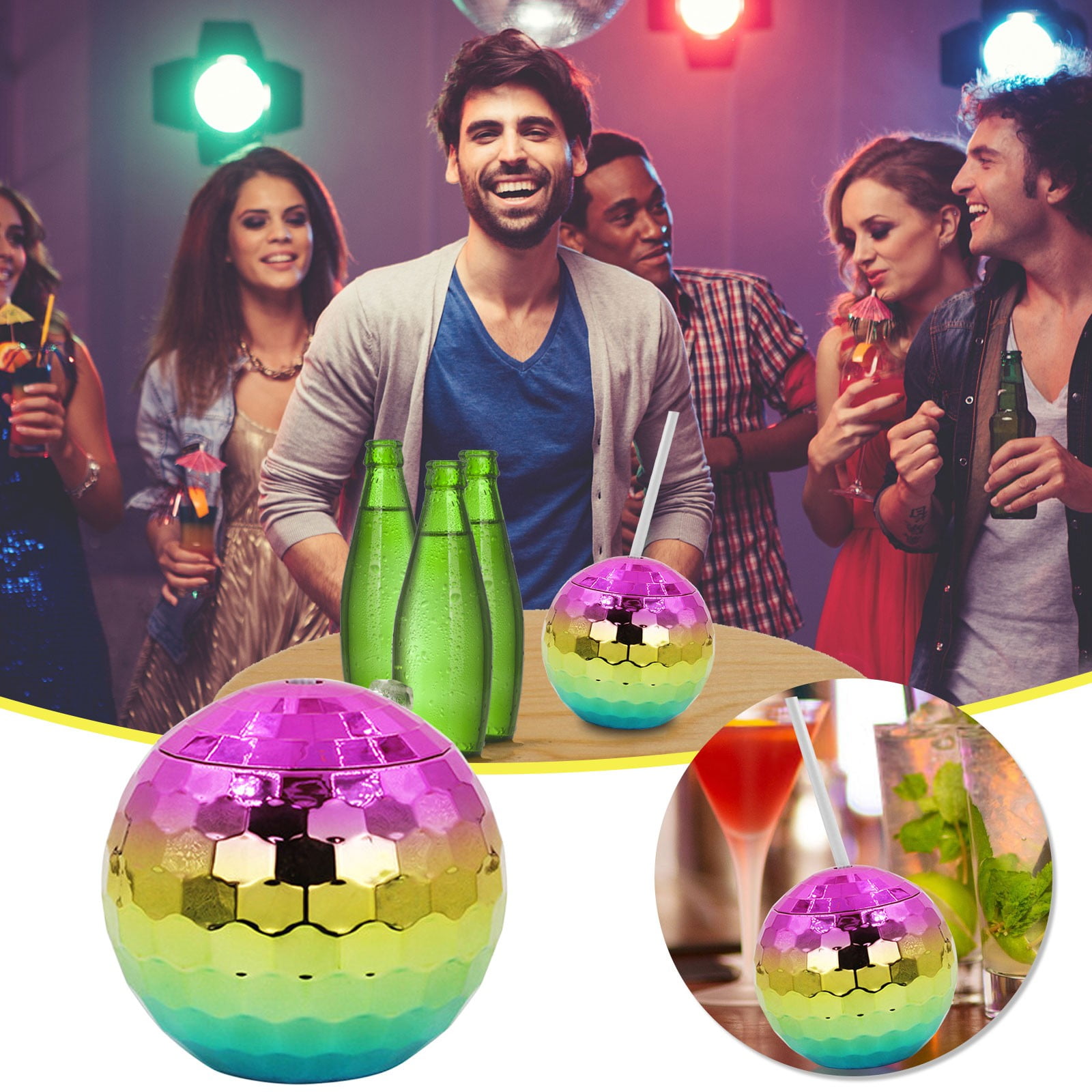 Banghong Cups, 1970's Disco Ball Drink Cup With Straw, Suitable For
