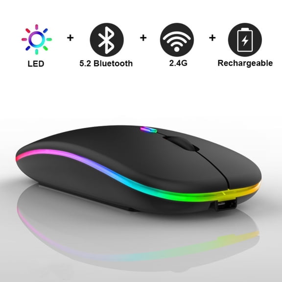 MingS Dual Mode Wireless Rechargeable Mouse, Bluetooth 5.2 & 2.4G, RGB Silent Click
