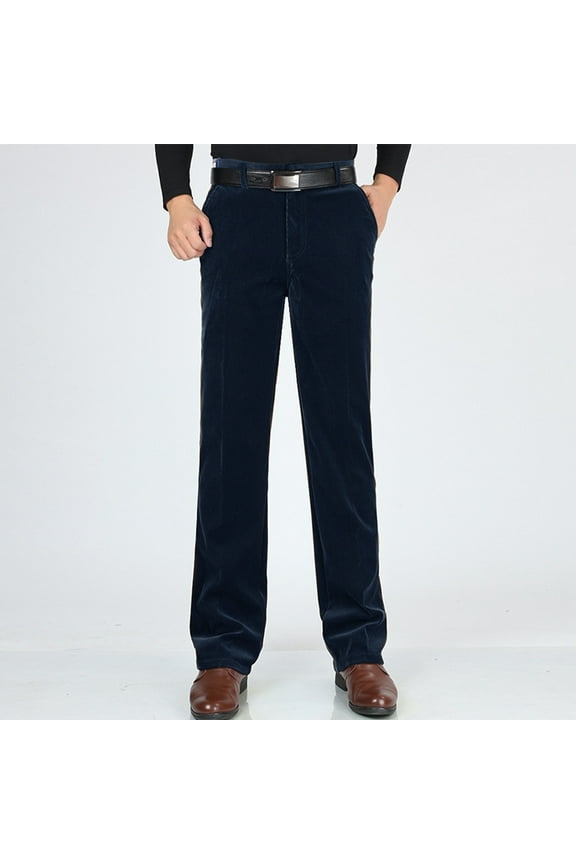 Plus Size Pants for Men Fashion Men's Casual Pocket Solid Color Straight Tube Corduroy Length Pants