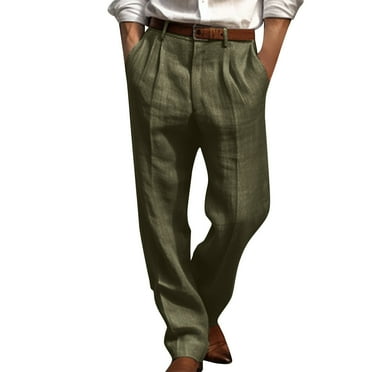 MingSongHua George Plus Size Pants for Men Clearance Men's Casual Loose Straight Leg Solid Pants With Double Pleated Front Pocket