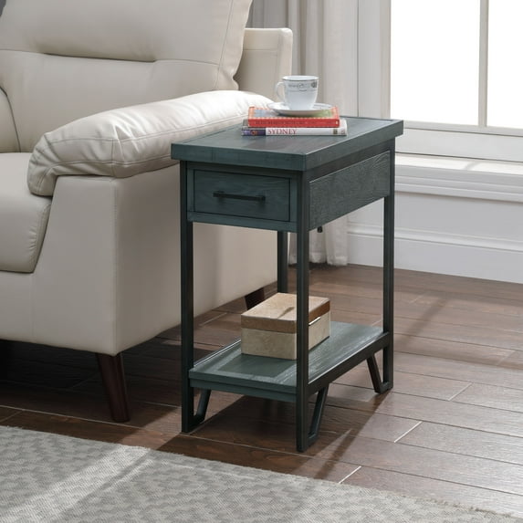 Mingard 1-Drawer and 1-Shelf Solid Wood Side Table, Antique Green