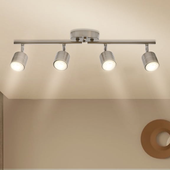 Mingbright 4-Light 26.25'' Track Lighting Kit - 270 Swivel & 90 Tilt Adjustable, Brushed Nickel Ceiling Spot Lights with 4 x 5W GU10 LED Bulbs, for Kitchen, Living Room, Gallery, Shop Display