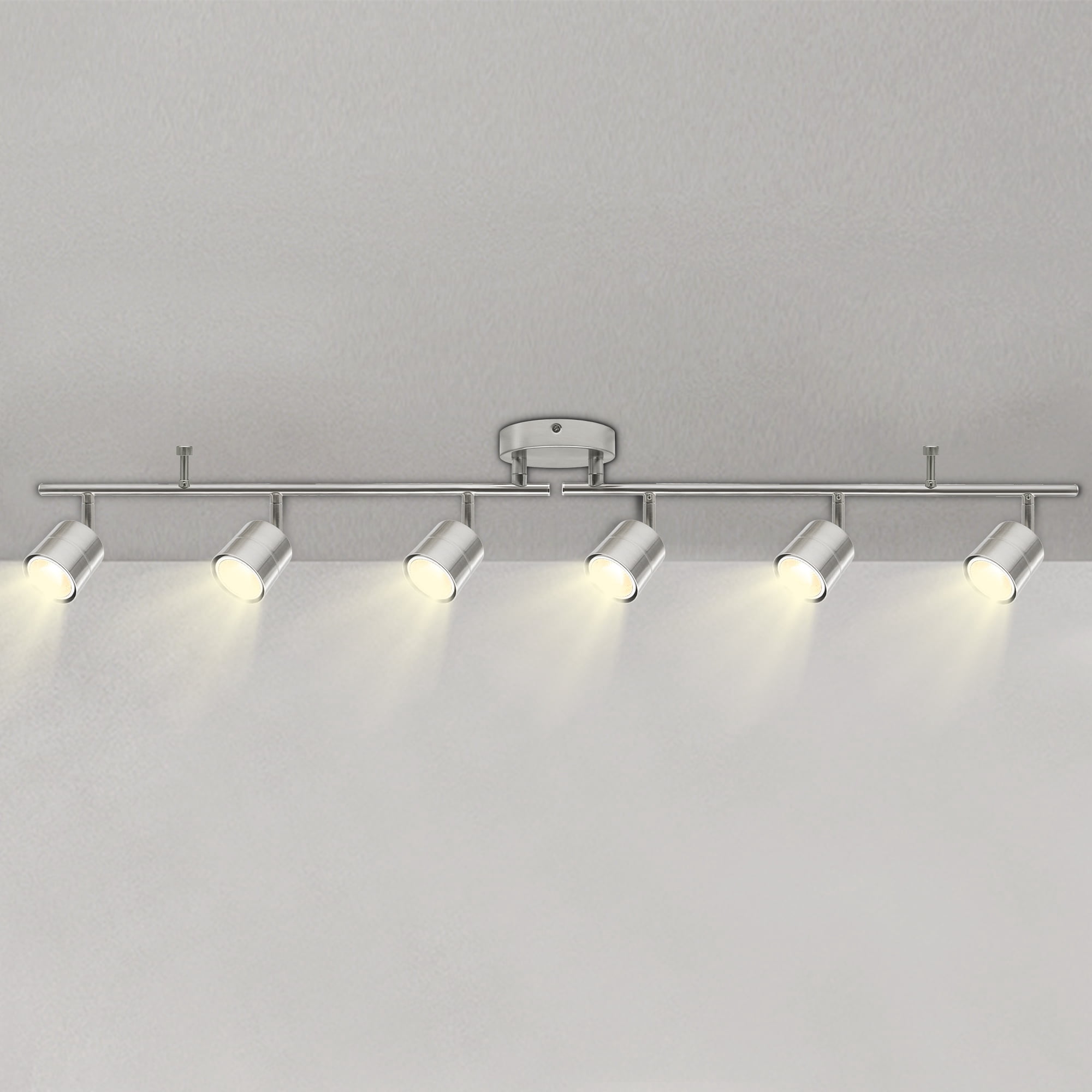 Mingbright 6-Light Brushed Nickel Track Lighting Kit with GU10 LED Bulbs - 44.5” Adjustable Ceiling Spotlight Fixture, 270° Swivel & 90° Tilt for Kitchen, Living Room, Dining Room, Gallery Display