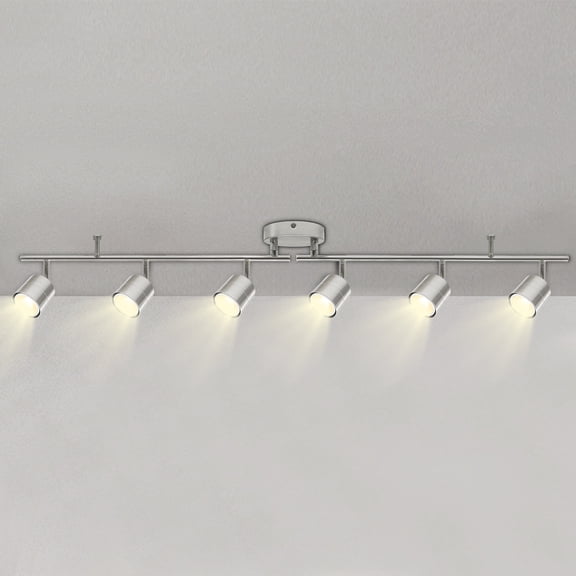 Mingbright 6-Light Brushed Nickel Track Lighting Kit with GU10 LED Bulbs - 44.5 Adjustable Ceiling Spotlight Fixture, 270 Swivel & 90 Tilt for Kitchen, Living Room, Dining Room, Gallery Display