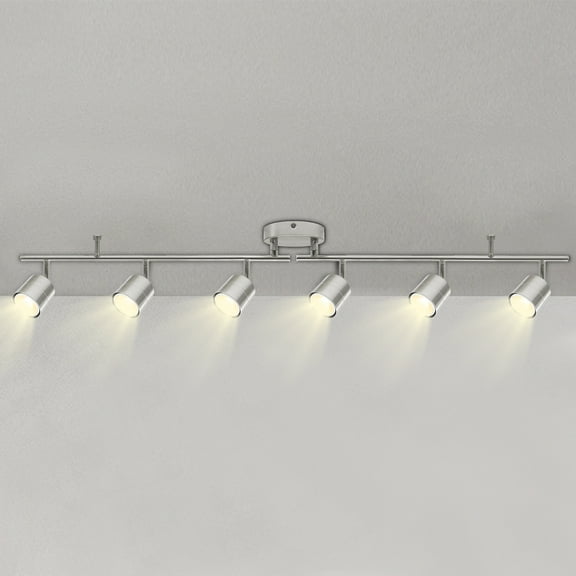 Mingbright 6-Light Brushed Nickel Track Lighting Kit with GU10 LED Bulbs - 44.5 Adjustable Ceiling Spotlight Fixture, 270 Swivel & 90 Tilt for Kitchen, Living Room, Dining Room, Gallery Display