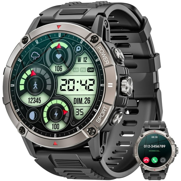 Mingdaln Military Smartwatch for men,with 120+ Sport Modes/ IP68 Waterproof , Rugged Fitness Tracker ,fits for Android and iPhone devices(Black)