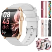 Mingdaln Women Smart Watch for Android Iphone(7 Bands Gift Set), 1.91 Screen IP68 Waterproof Fitness Tracker, Bluetooth Call AI Control,7-Day Battery, Gold