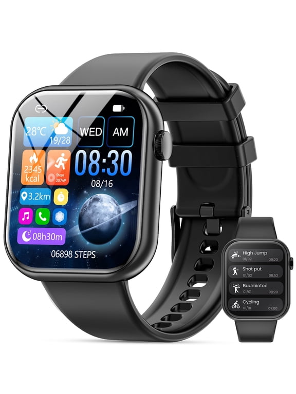 1.85" HD Men Women's Smart watch，with Answer Make Calls/120+Sports Modes/10 Days Standby, IP68 Waterproof Fitness Tracker fits for Android Iphone Devices,perfect gift （ Black）