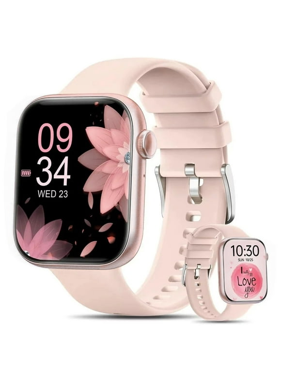 Mingdaln 1.85-inch Women's Smartwatch with Answer/Make Calls/100+ Sports Modes/Message Reminder, IP67 Waterproof Step Tracker Activity Fitness Tracker Watch for Android iPhone Devices (Pink)