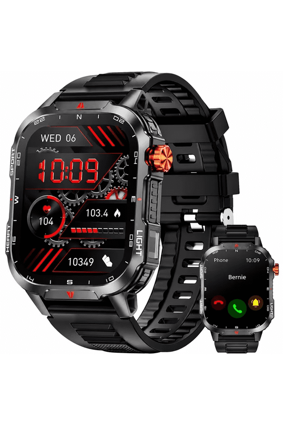 2.01" HD Military Smart Watch, Bluetooth Calling/Flashlight & Compass /100+ Sport Modes/IP68 Waterproof, Outdoor Pedometer Watch for Android & iPhone (Black)